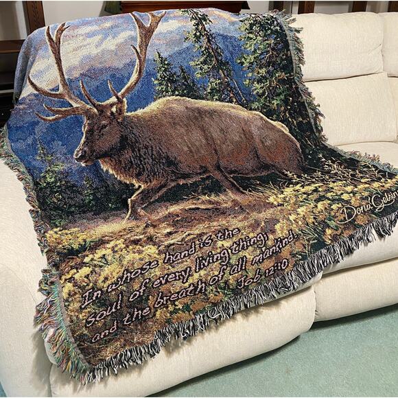 Siskiyou Bluff Elk Cotton Tapestry Throw Blanket Job 12:10 NEW Made in USA - Picture 4 of 11